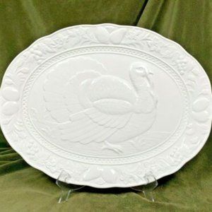 Vtg Large White Turkey Platter Serving Tray Thanksgiving Embossed Ceramic Japan